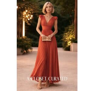 Mac Duggal Pleated Lace-Up Satin Gown 2 Orange NWT Style 26729